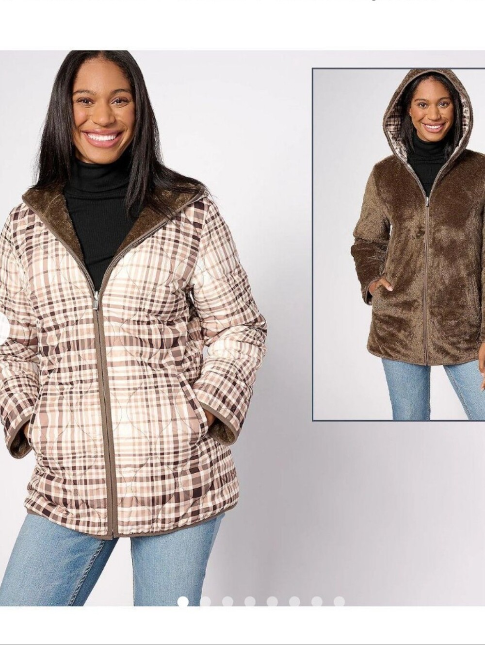 Susan Graver Reversible Plaid and Faux-Fur Hooded Jacket